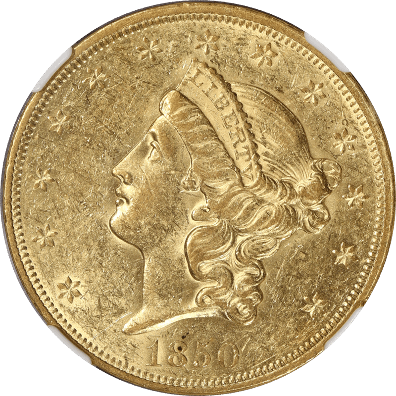 1850 Liberty $20 Gold Double Eagle NGC CAC AU 55