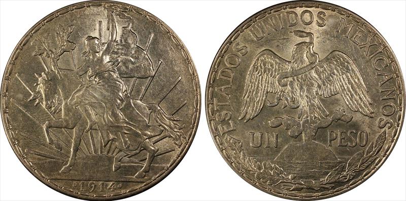 1914 Mexico Caballito Peso PCGS AU 58 Key Date PCGS #30945246