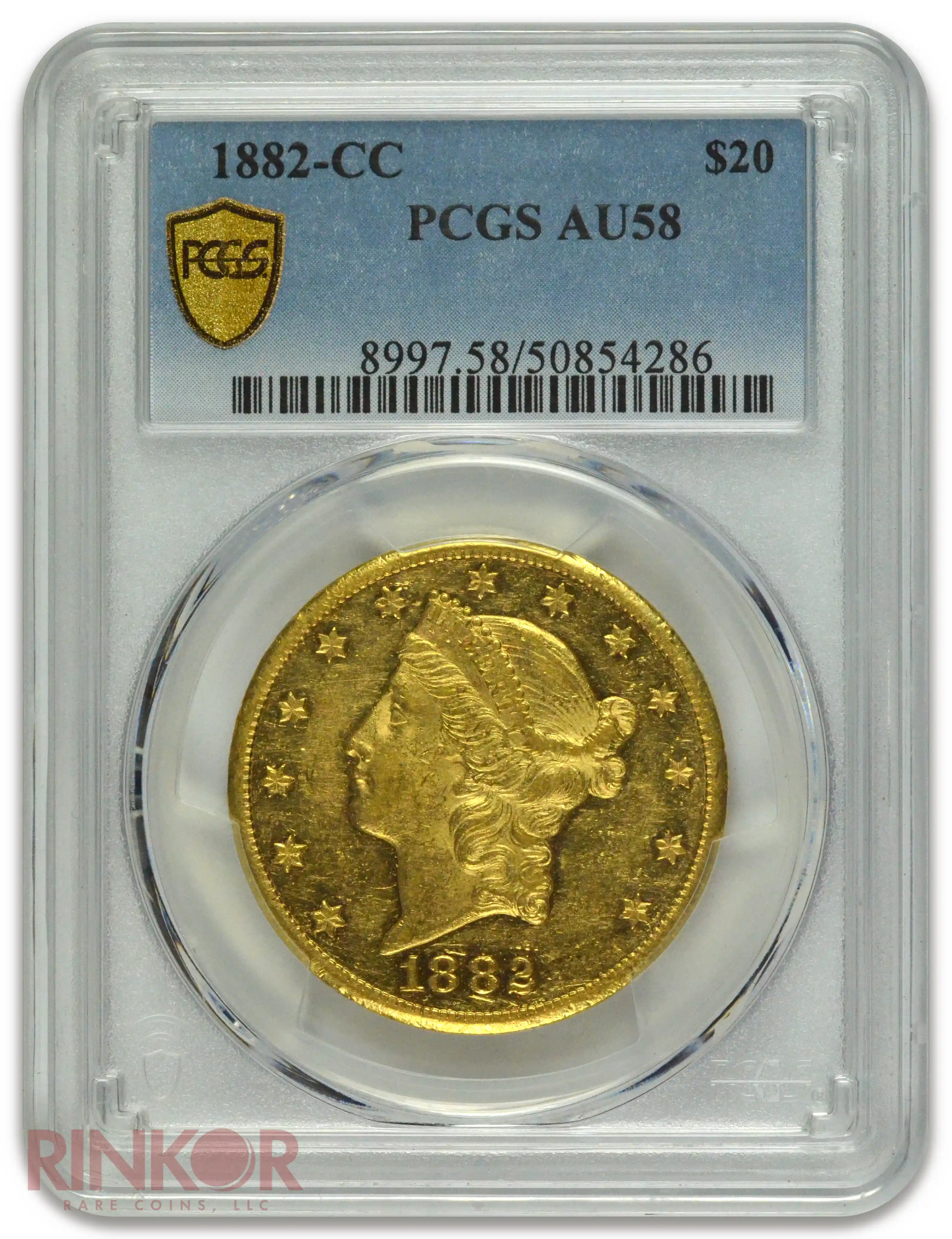 1882-CC $20 Liberty Head PCGS AU-58