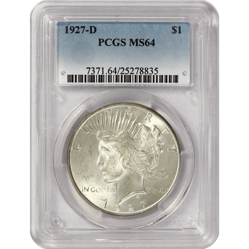 1927-D Peace Silver Dollar $1, PCGS MS 64 - Nice White Coin
