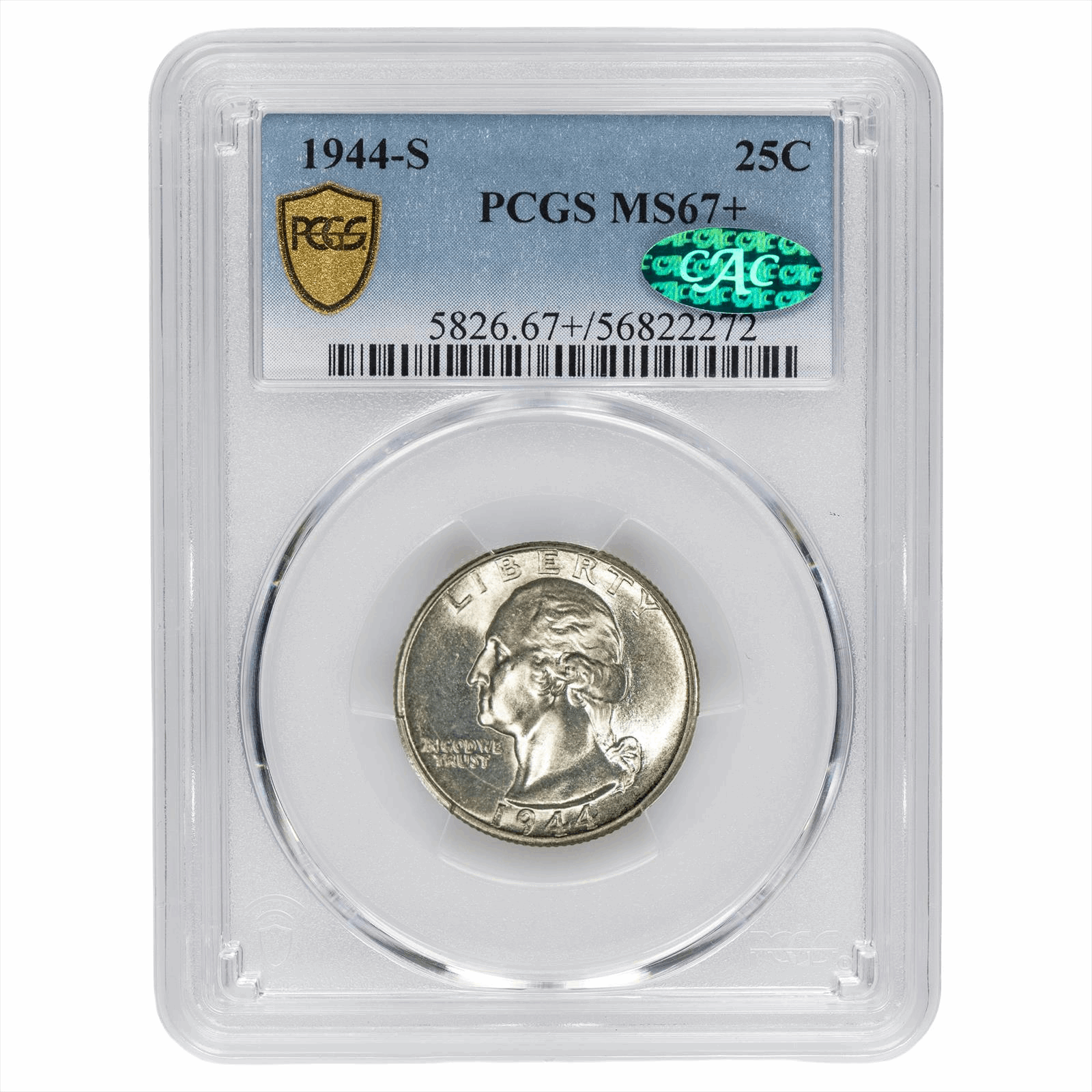 1944-S Washington Quarter 25C PCGS MS 67+ CAC