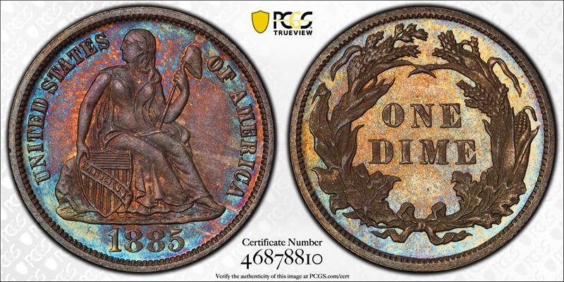 1885 10C PCGS PR 65 CAC