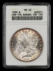 1889 $1 VAM 19A Bar Wing Top 100 ANACS MS62