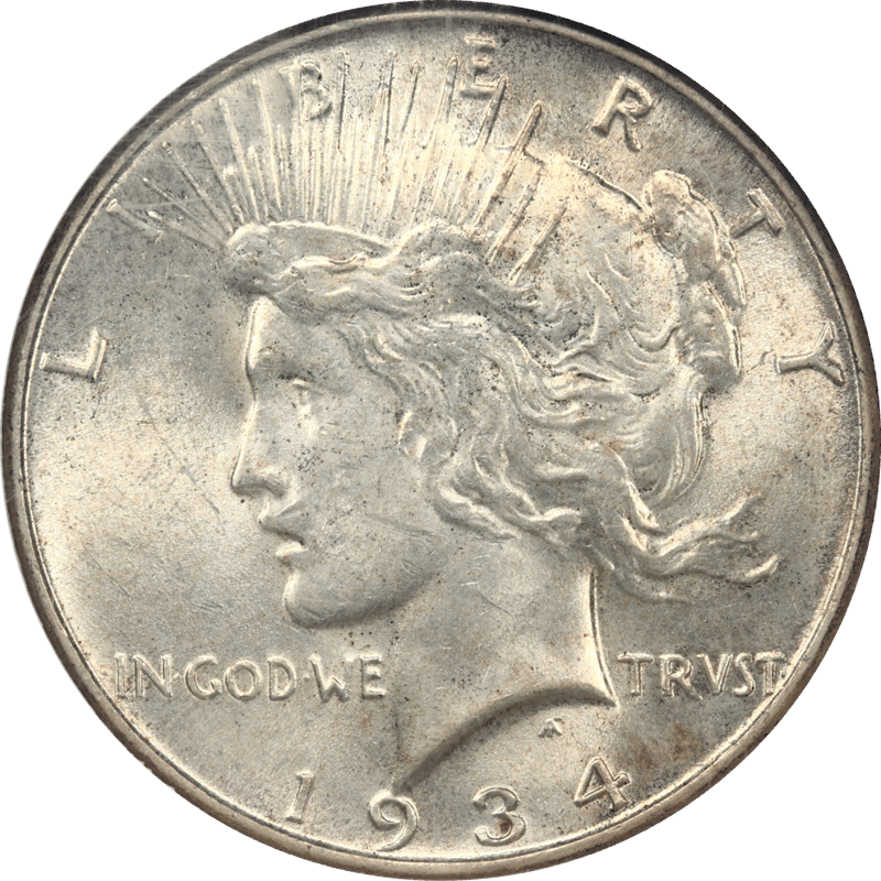 1934 Peace Silver Dollar, NGC MS 62 - White