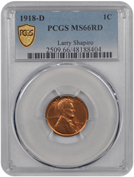 1918-D Lincoln PCGS MS 66 RD