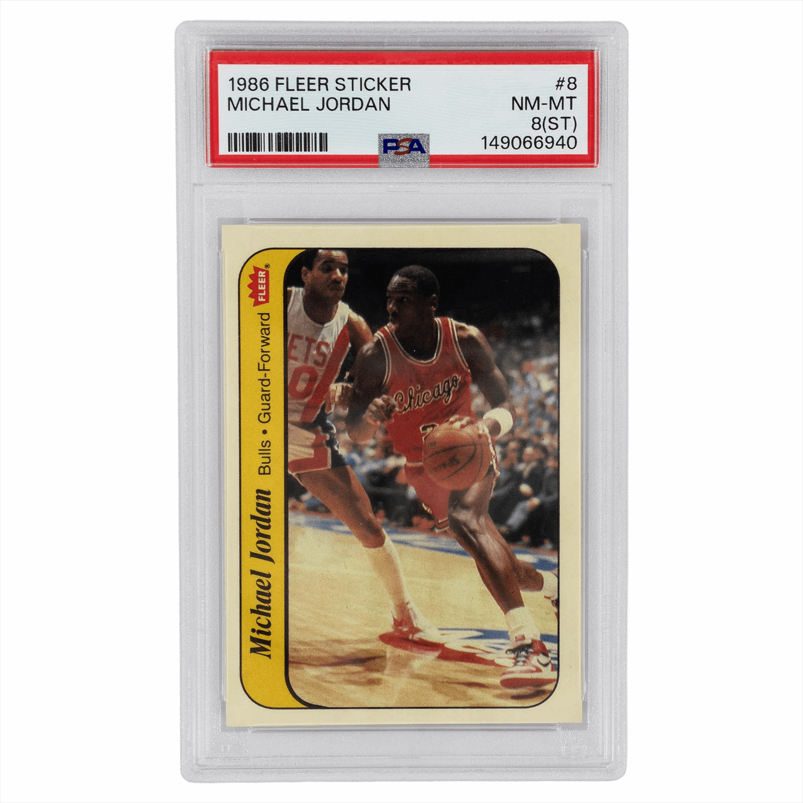 1986 Fleer Sticker Michael Jordan #8 PSA NM-T 8(ST)