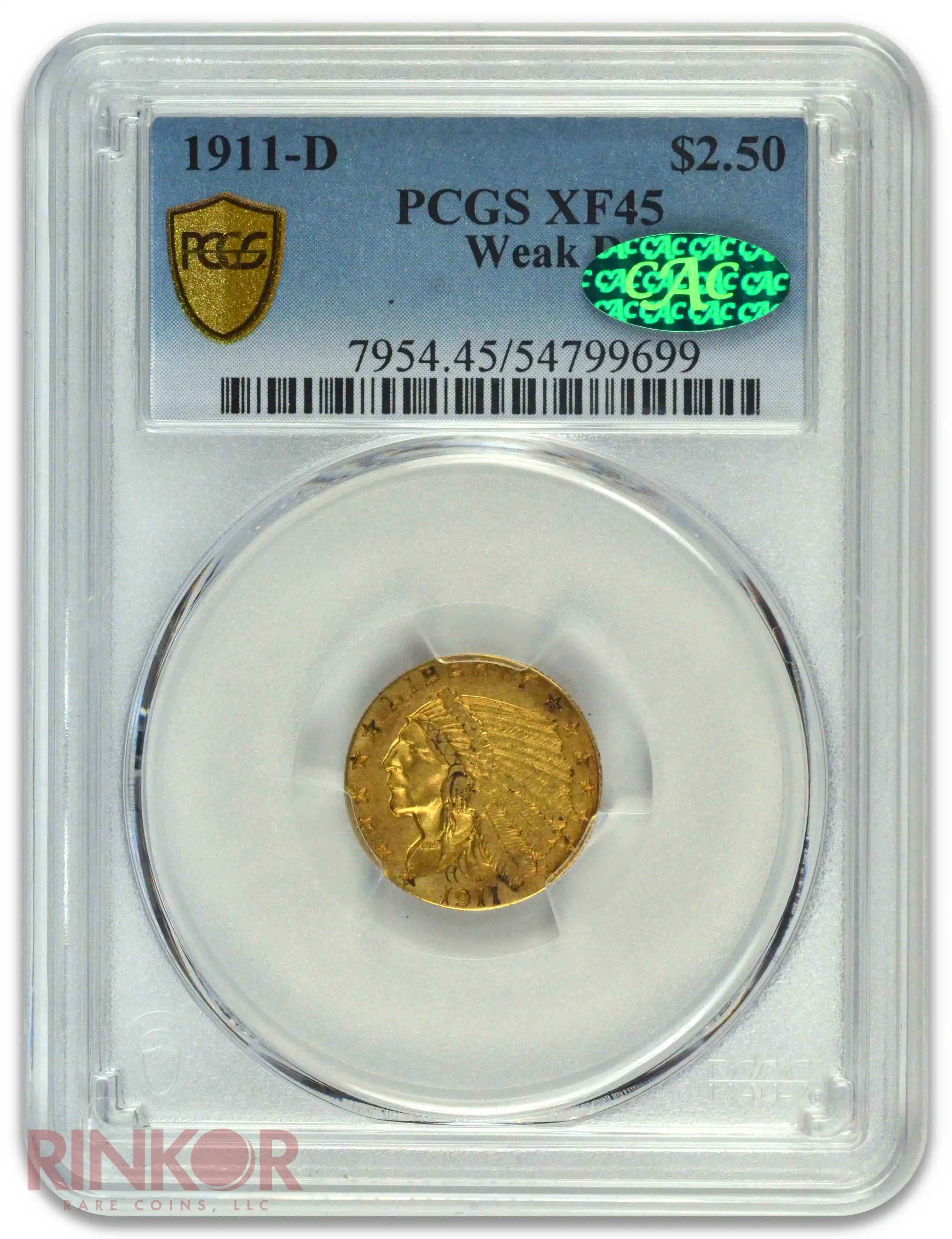 1911-D Weak D $2.50 Indian Head PCGS