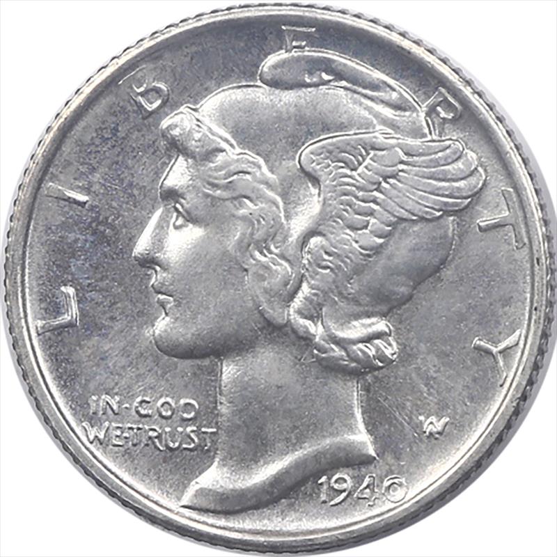 1940-S Mercury Dime 10c, Uncertified,  Uncirculated - Nice