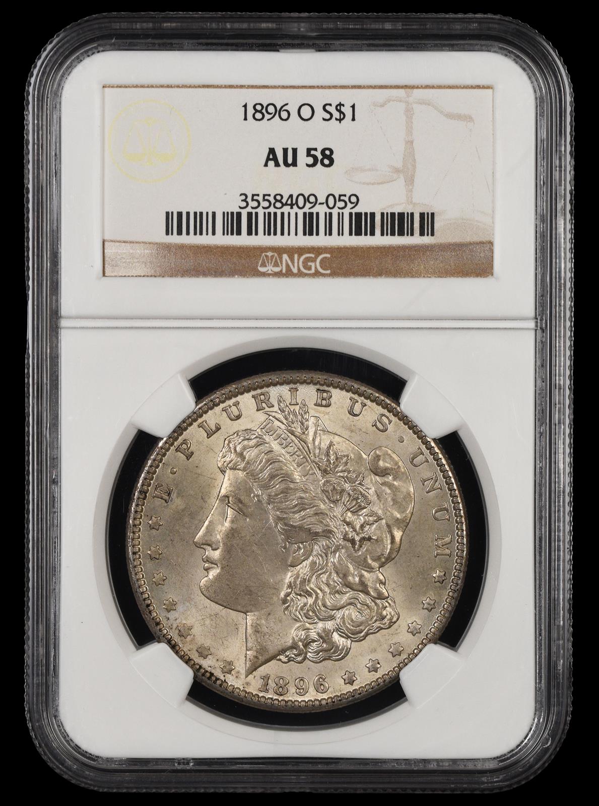 1896 O $1 NGC AU-58