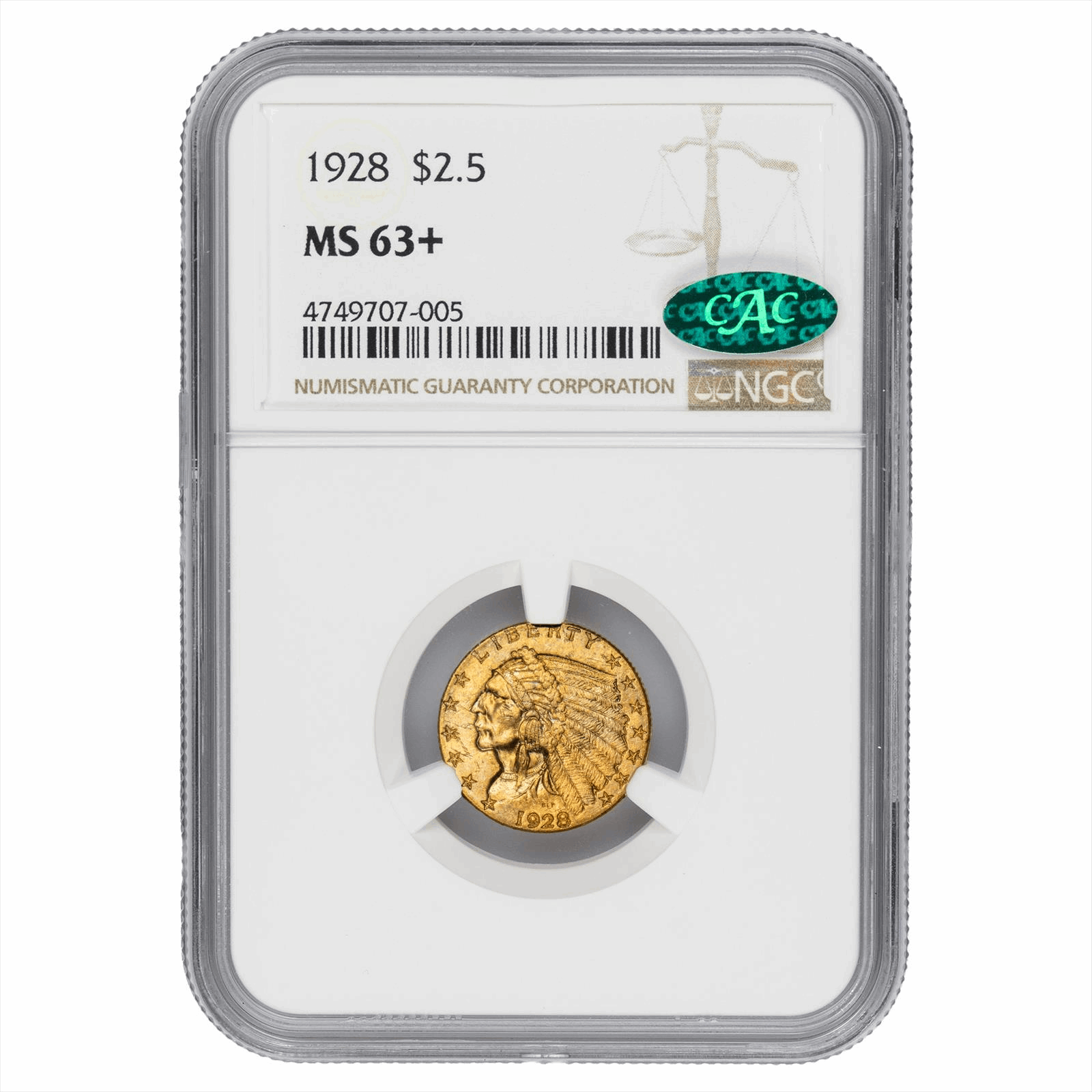 1928 Indian Head Gold Quarter Eagle $2.50 NGC MS 63+