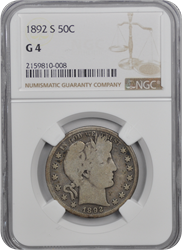 1892 S Barber Half Dollar NGC G-04