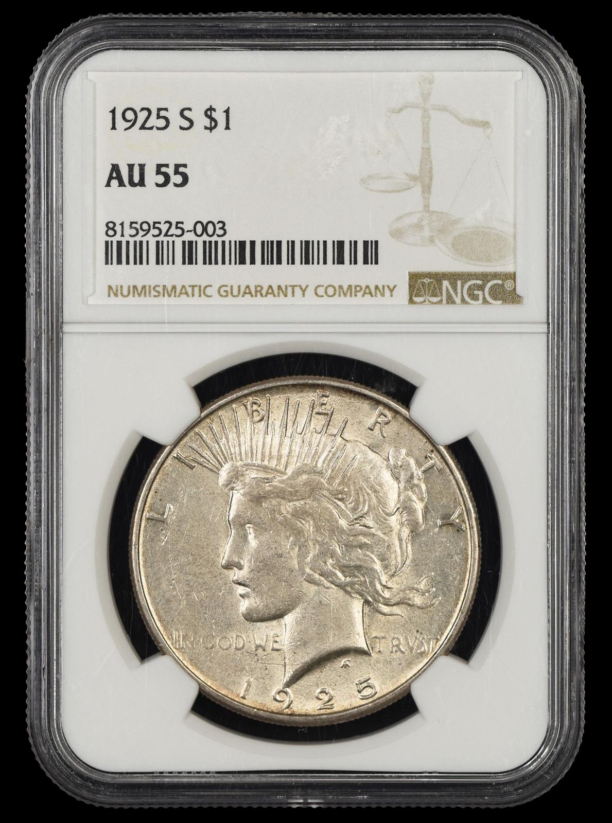 1925 S $1 NGC AU 55