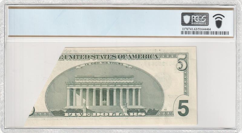 Fr. 1987-L 1999 $5 Printed Foldover Error Overprint San Francisco PCGS UNC 63 PPQ 