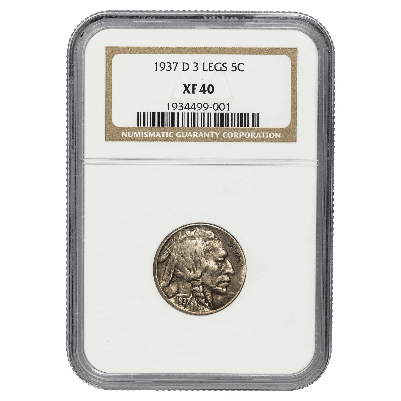1937-D 3 Legs Buffalo Nickel 5C NGC XF 40