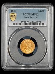 1861 New Reverse $2.50 Gold PCGS MS 62