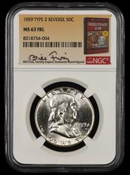 1959 P T2 Reverse Franklin Half Dollar FBL Bill Fivaz Signature Label NGC MS 63