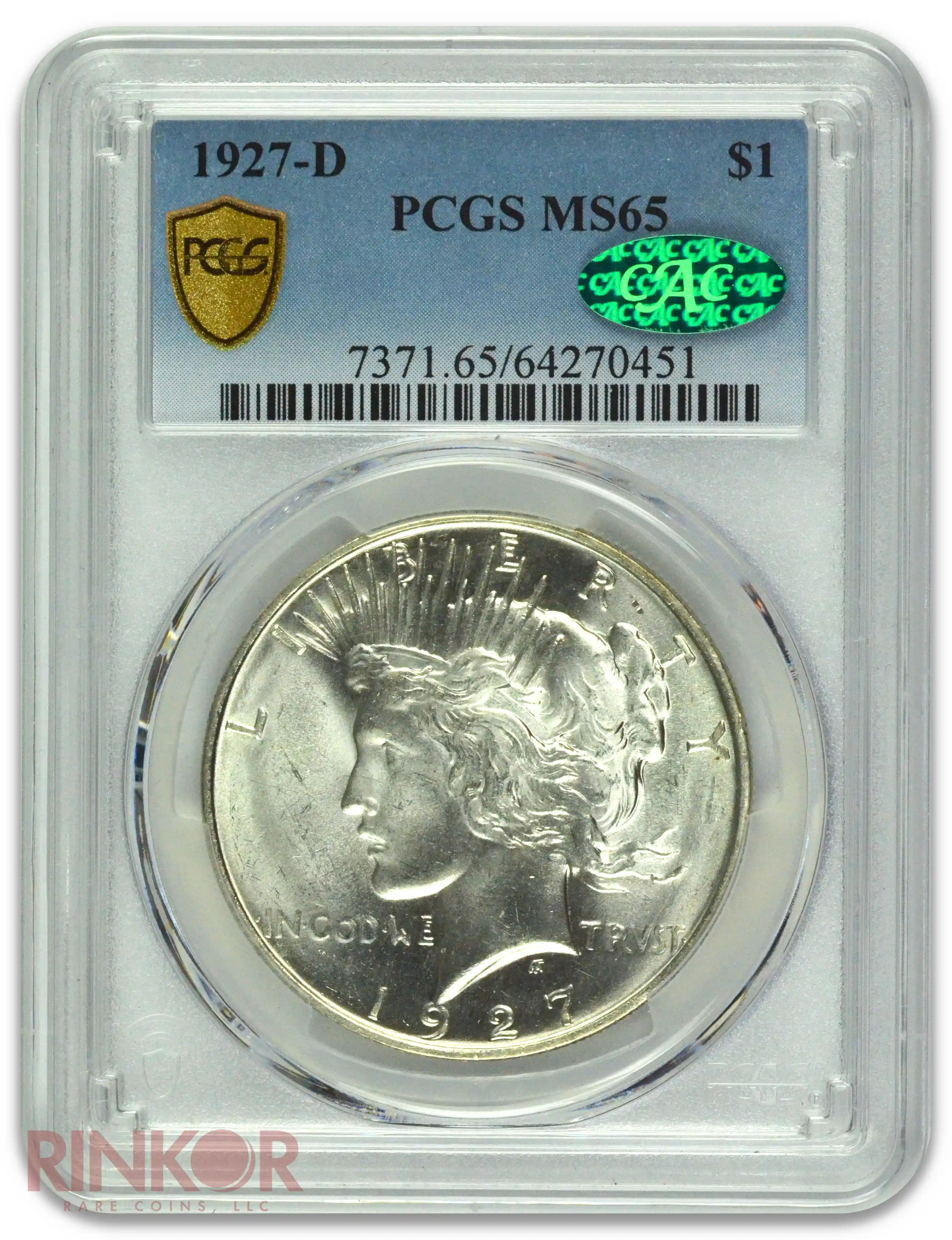 1927-D $1 Peace Dollar PCGS MS 65 CAC