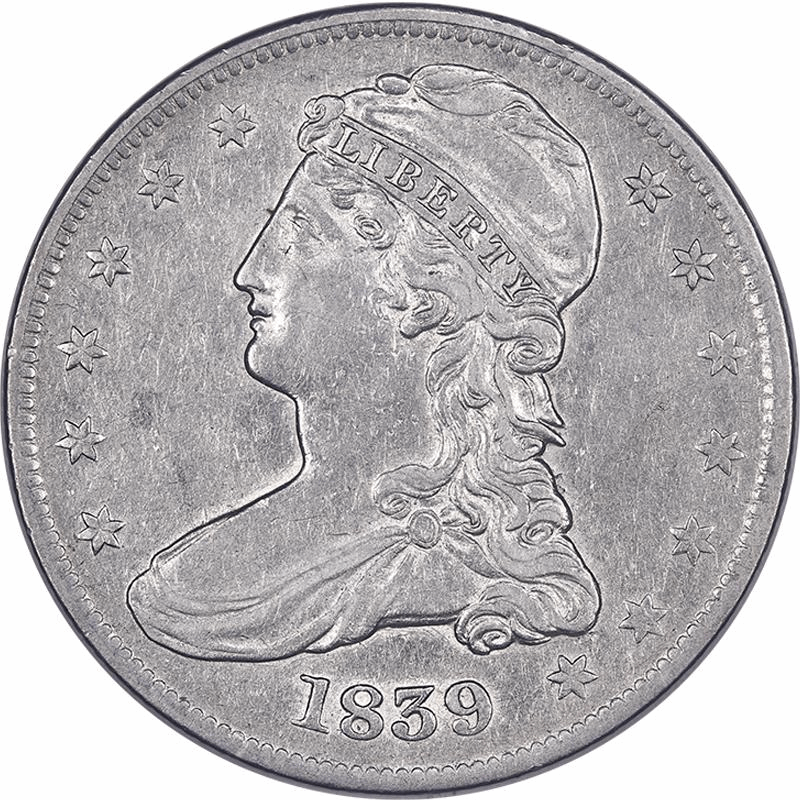 1839 Capped Bust Half Dollar 50C Raw AU