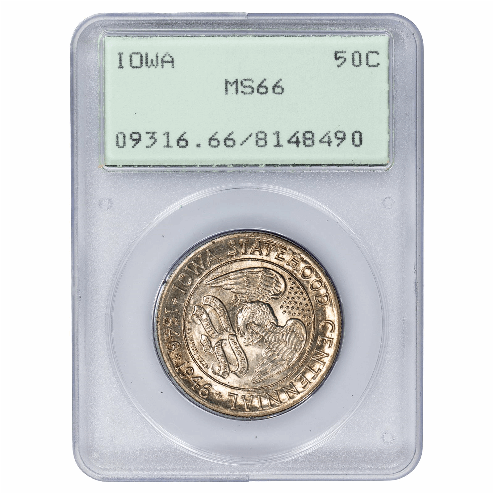 1946 Iowa Commemorative Half Dollar 50C PCGS MS 66