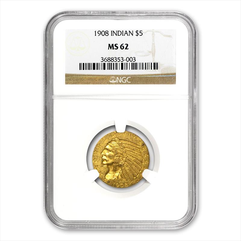 $5 Indian Gold Half Eagle MS62 (Date Varies) 