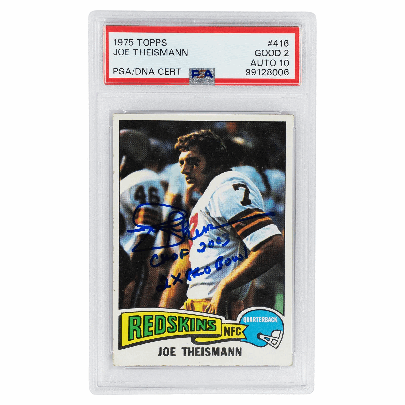 1975 Topps Joe Theismann #416 PSA GOOD 2 AUTO 10