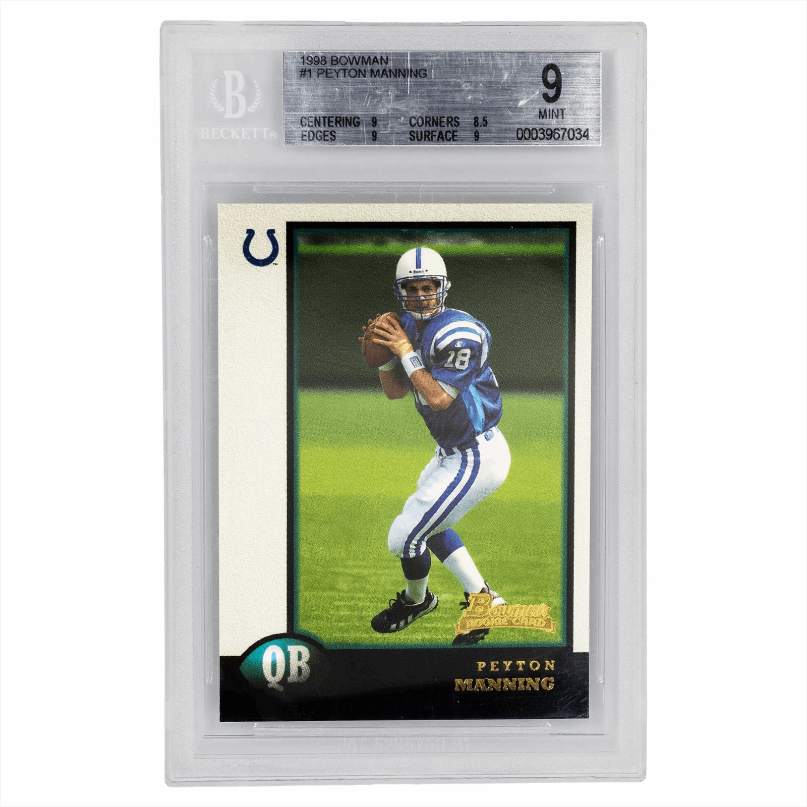 1998 Bowman Peyton Manning #1 BGS Mint 9 