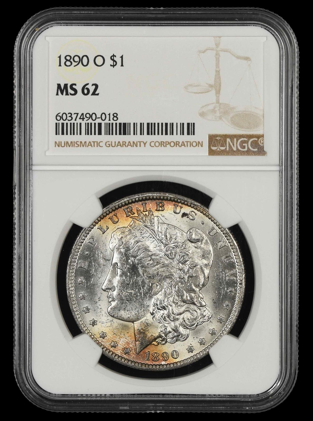 1890 O $1 NGC MS 62 