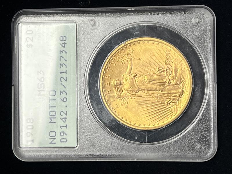 1908  No Motto St. Gaudens $20 PCGS MS 63 OGH RATTLER