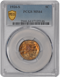 1920-S 5C Buffalo Nickel PCGS  #3668-7 MS64