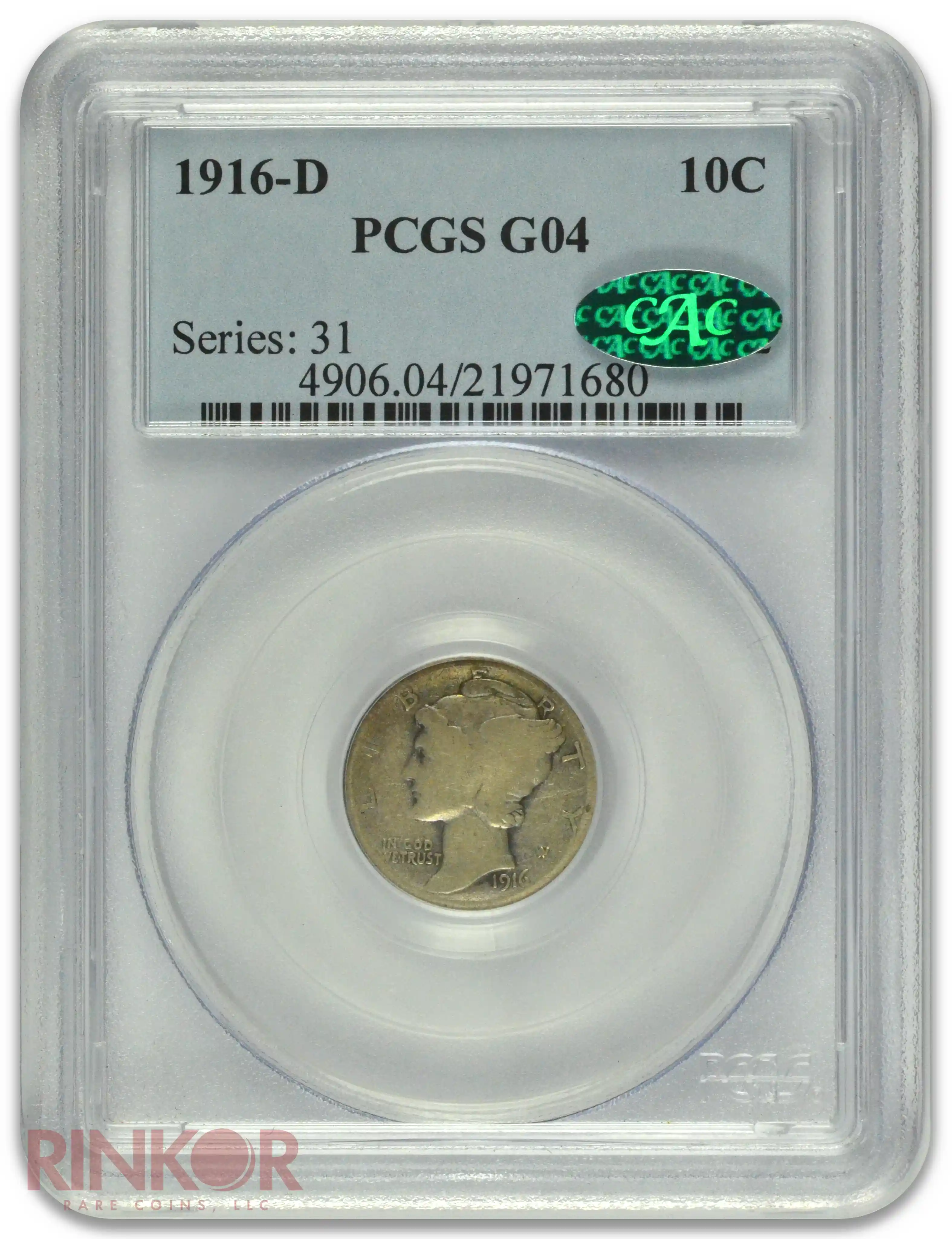 1916-D Mercury PCGS G-4 CAC