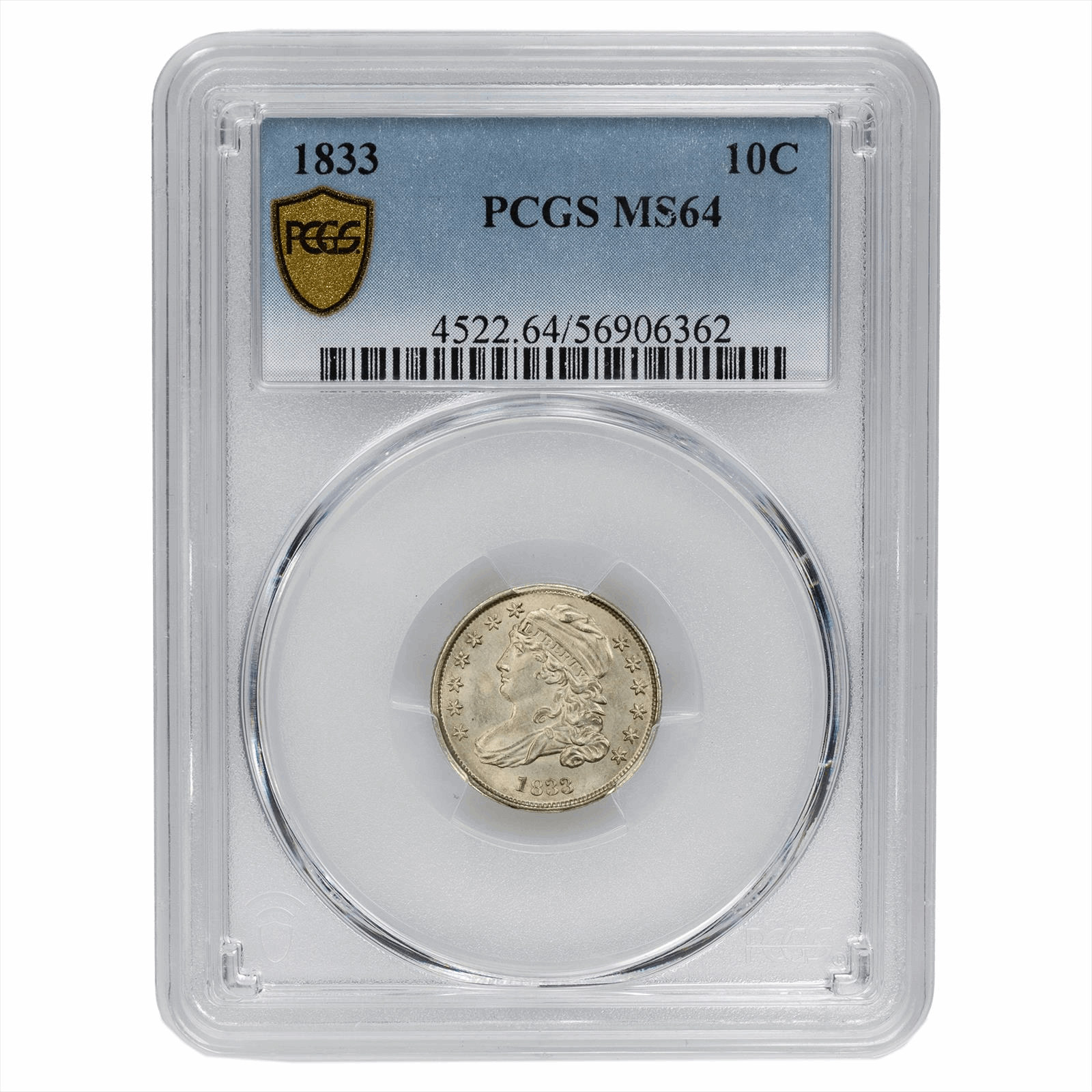 1833 Capped Bust Dime 10c, PCGS MS 64 Nice Original Type Coin