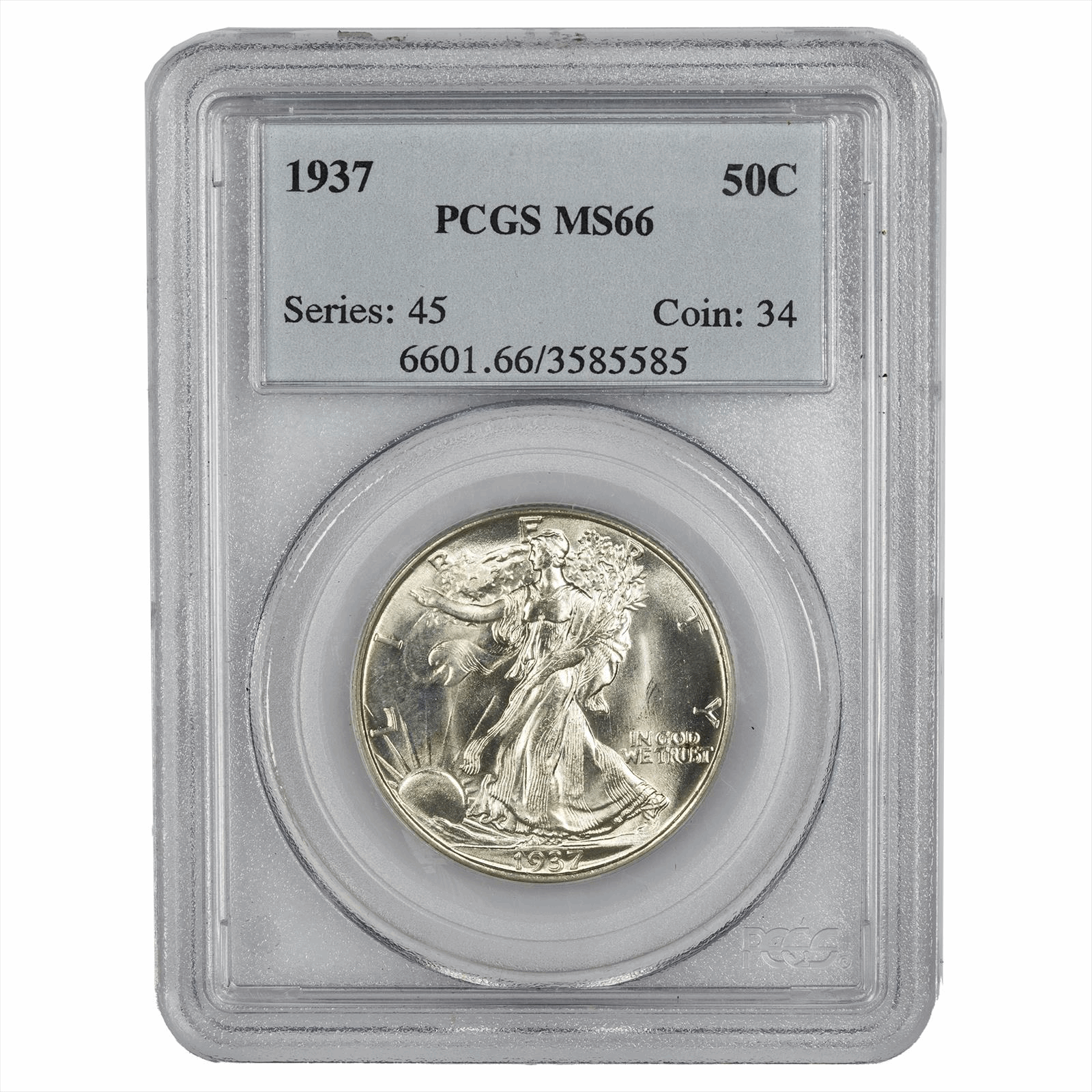 1937 Walking Liberty Half Dollar 50C PCGS MS 66