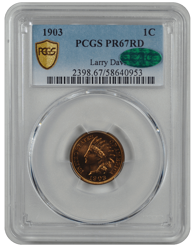 1903 1C Indian Cent - Type 3 Bronze PCGS RD  CAC #3651-2 PR67