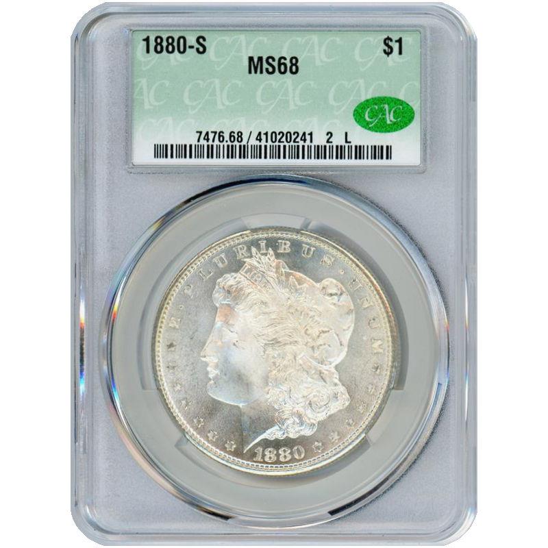 1880-S Morgan Silver Dollar $1, CACG MS-68 CAC - Frosty White PQ+ Coin