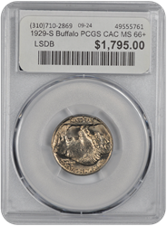 1929-S Buffalo PCGS CAC MS 66+