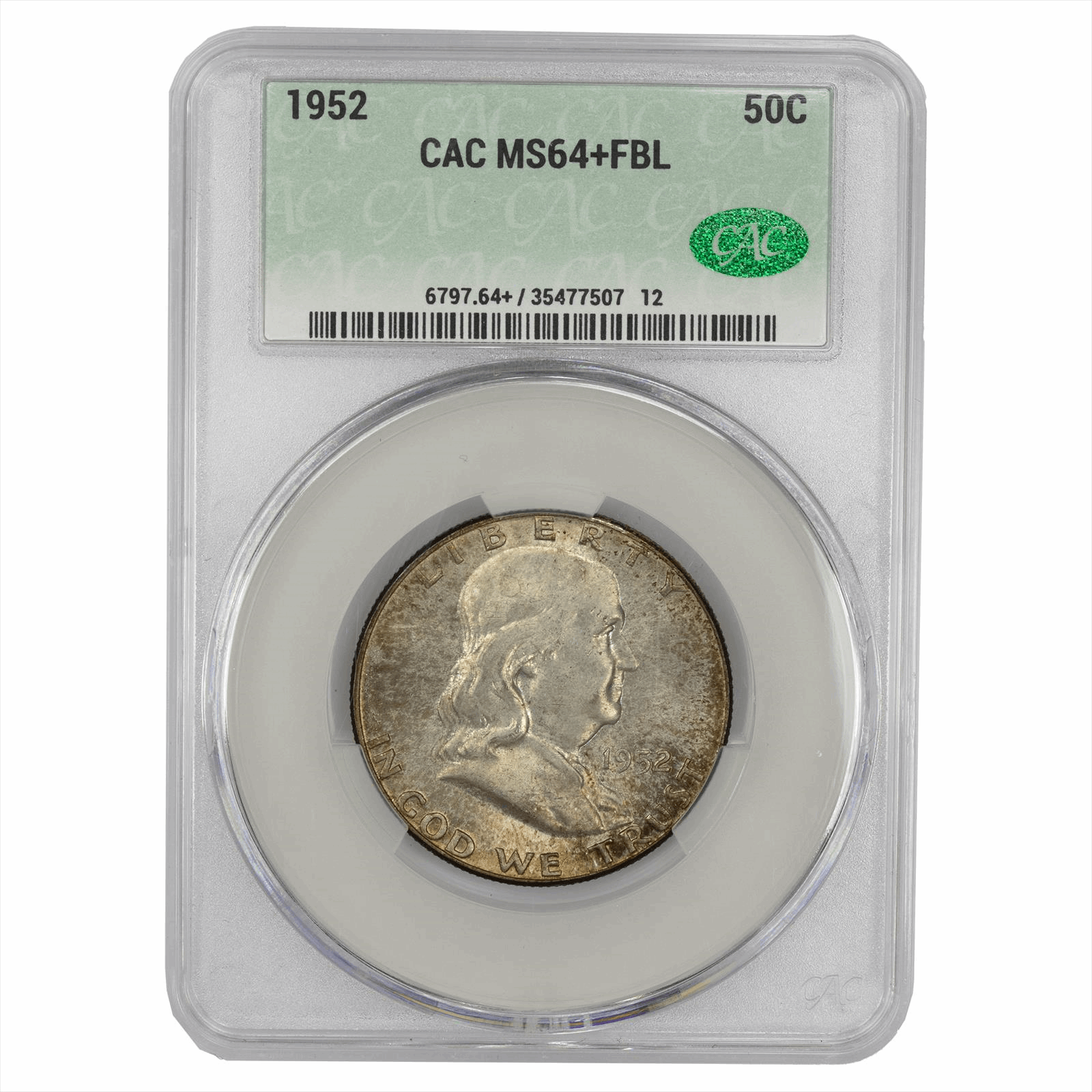1952 Franklin Half Dollar 50C CACG  MS 64+ FBL CAC