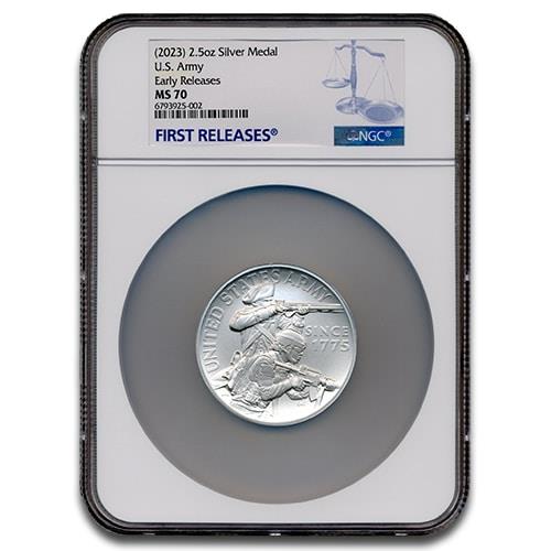 2023 2.5oz Silver Army Medal NGC MS70 ER 