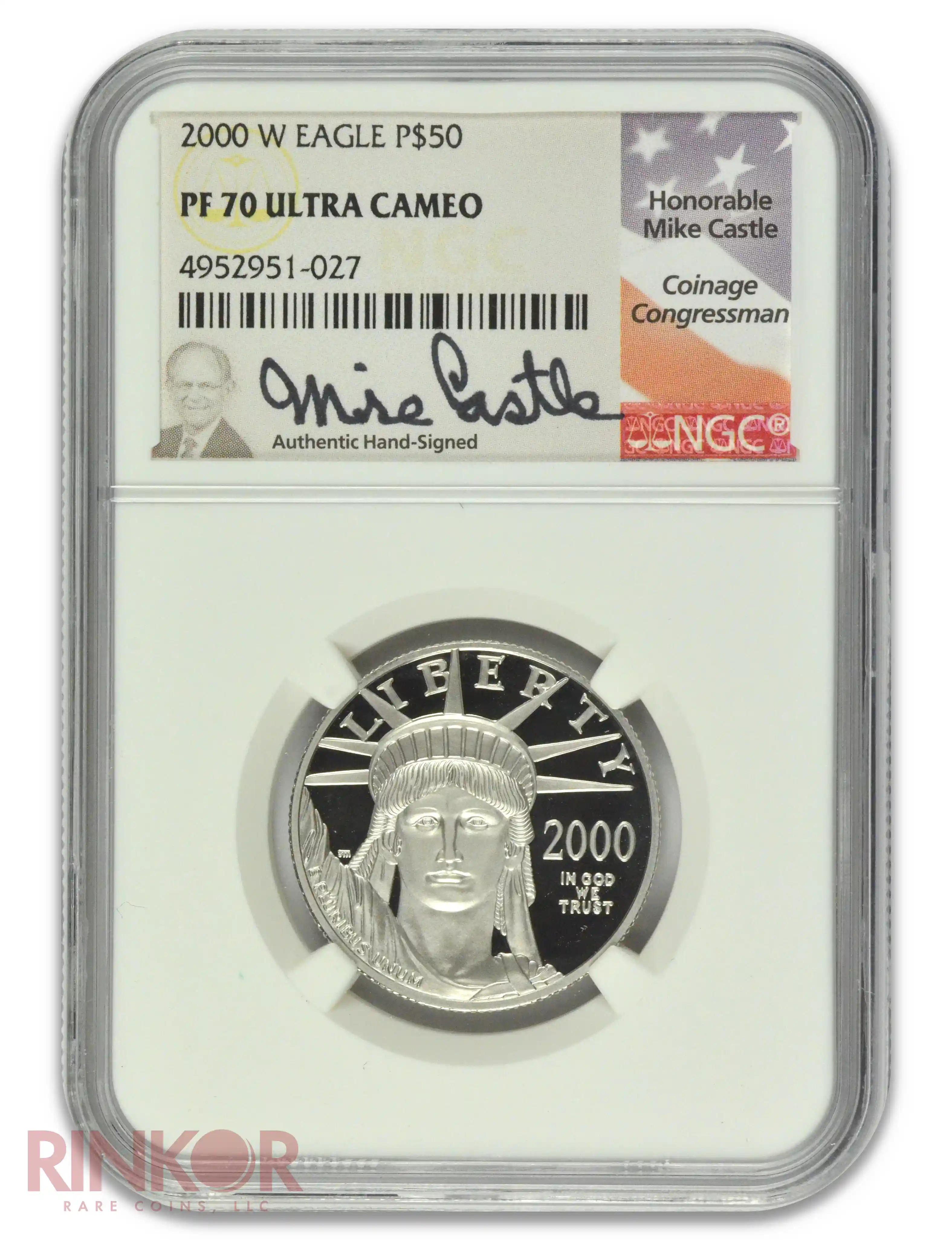 2000-W Platinum Eagle Mike Castle Signature P$50 NGC PF 70