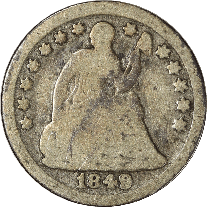 1849 Liberty Seated Half Dime 1/2 10c, Circulated, Good