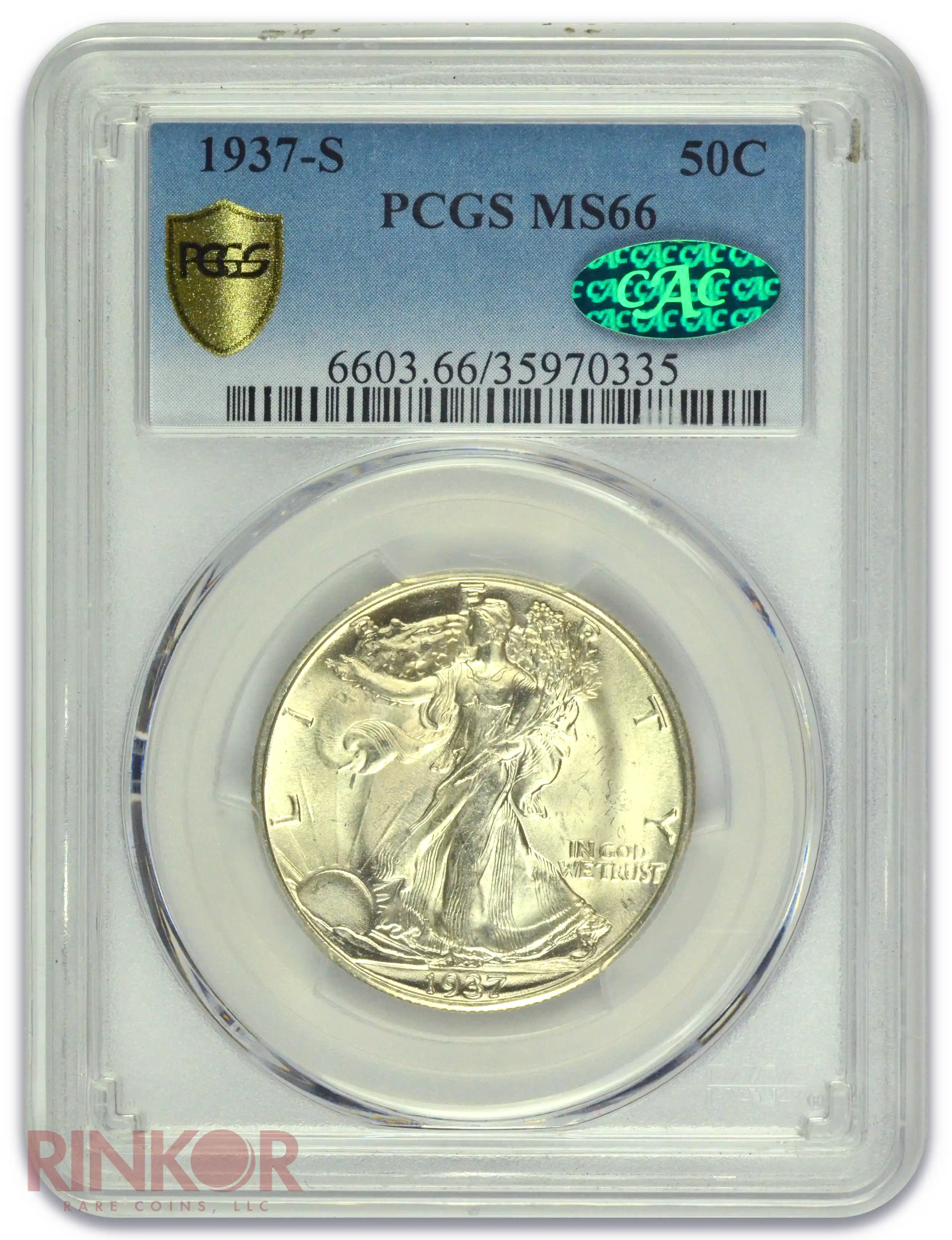 1937-S Walking Liberty Half Dollar PCGS MS 66 CAC