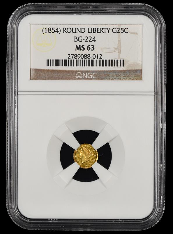 1854 ROUND LIBERTY G25C BG-224 NGC MS63