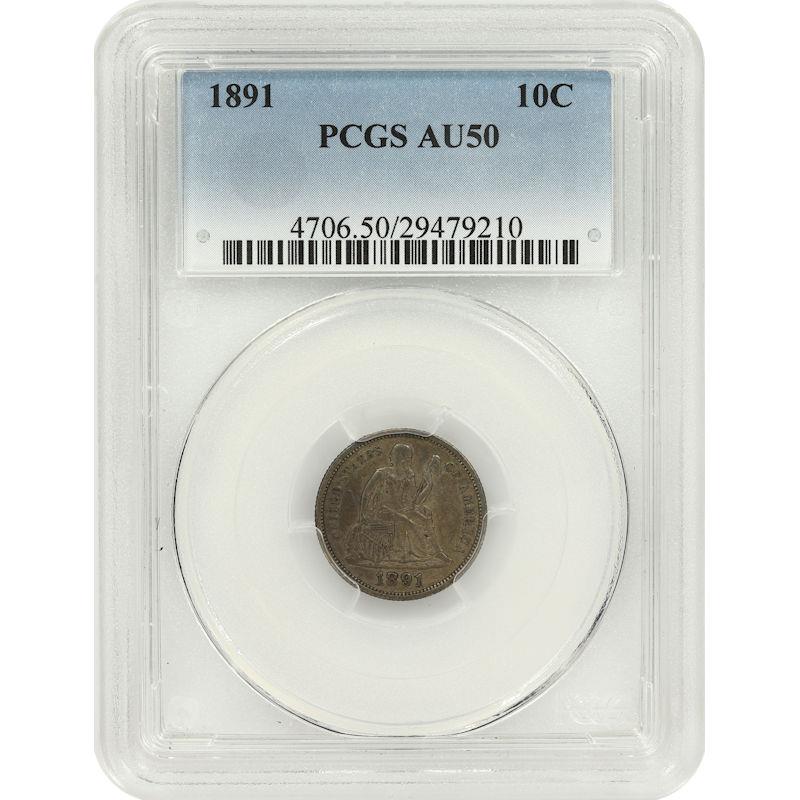 1891 Seated Liberty Dime 10C PCGS AU50 Nice Original Coin