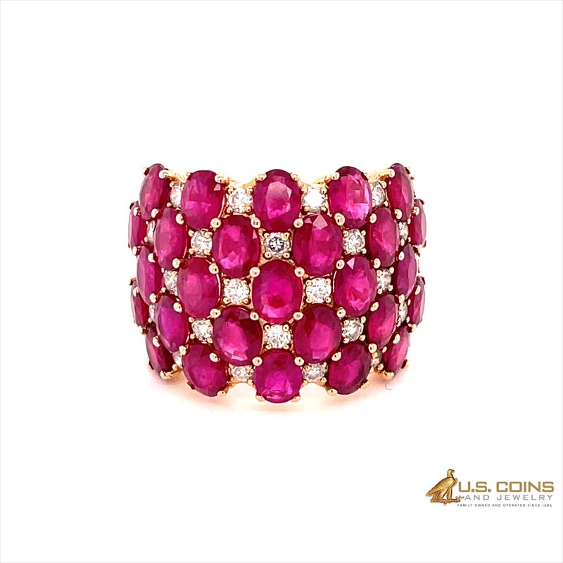 Natural Great Quality Red Ruby and Diamond Cocktail Ring, 14k Rose Gold GIA 6213543496