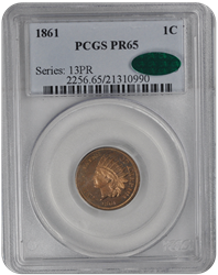 1861 Indian Head PCGS CAC PR 65