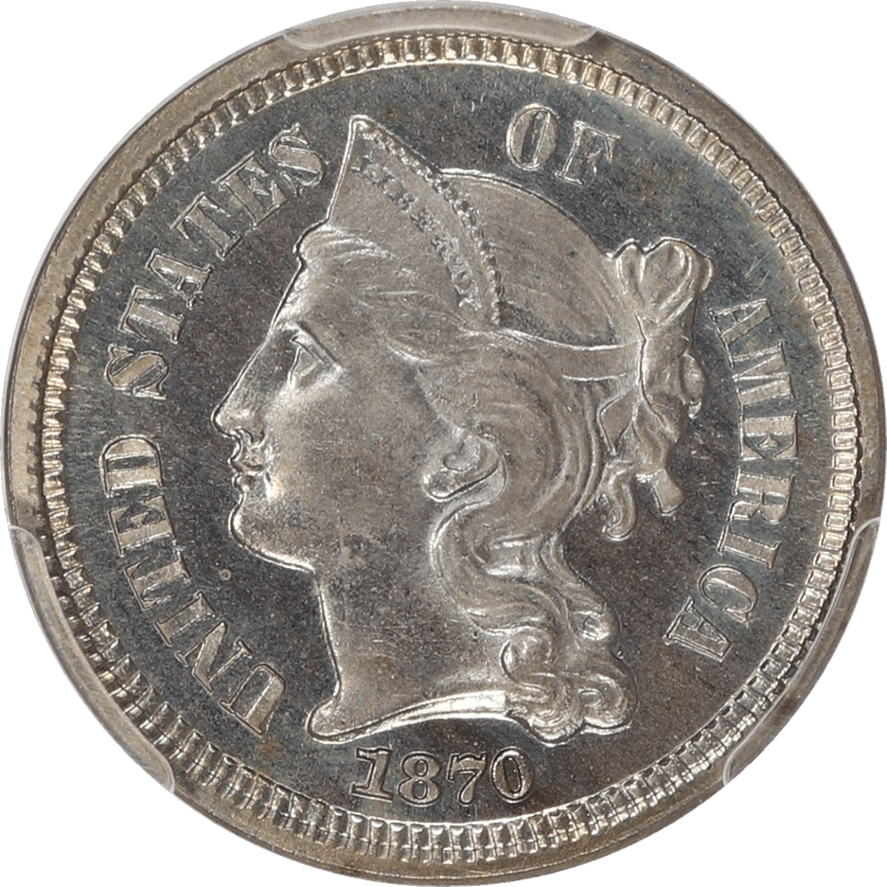 1870 Three Cent Nickel 3CN PCGS PR66+ CAC Sharp PQ+ Coin