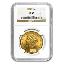 $20 Liberty Head Gold MS64 (Date Varies) 