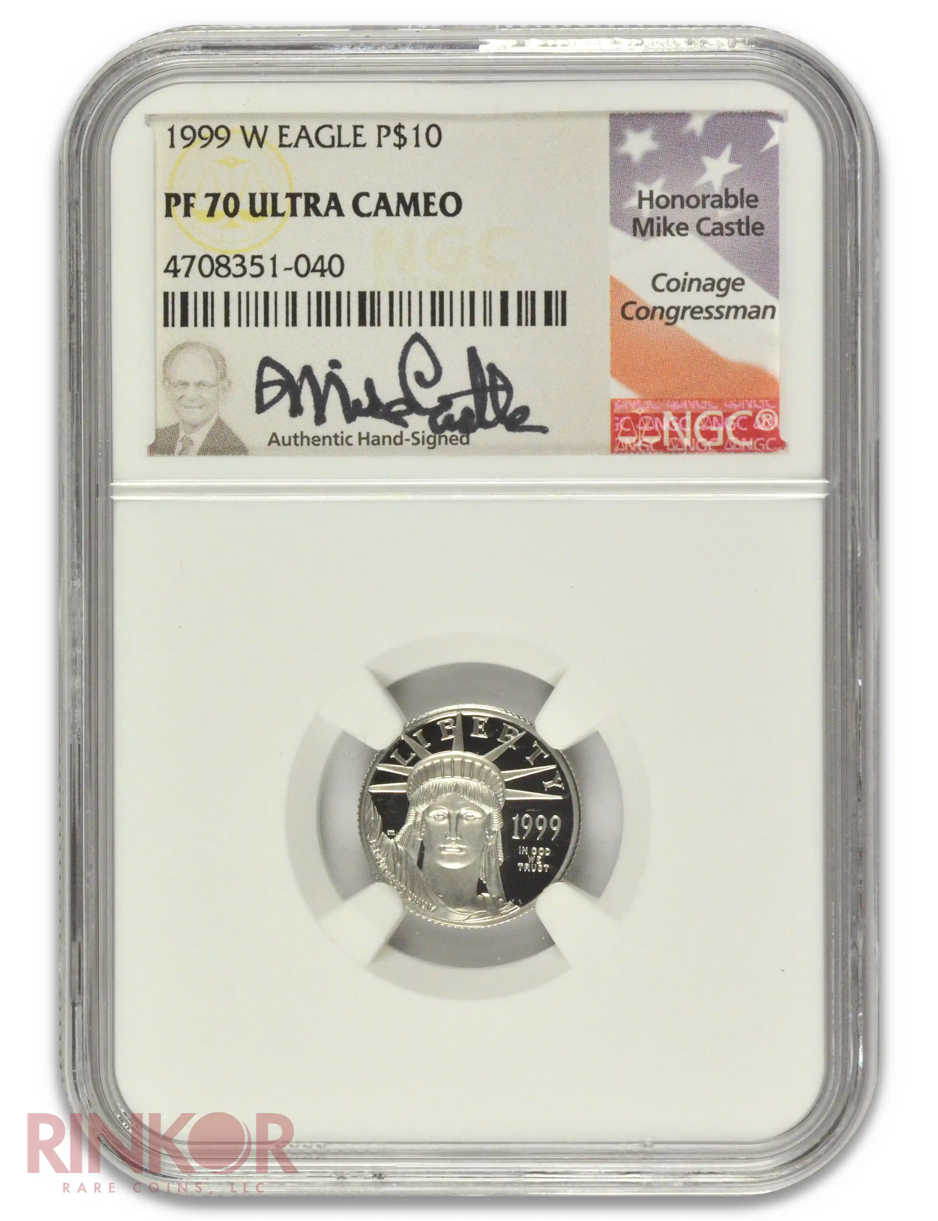 1999-W Platinum Eagle Mike Castle Signature P$10 NGC PF 70