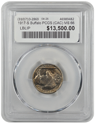 1917-S Buffalo PCGS (CAC) MS 66 