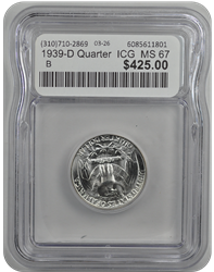 1939-D Quarter  ICG  MS 67