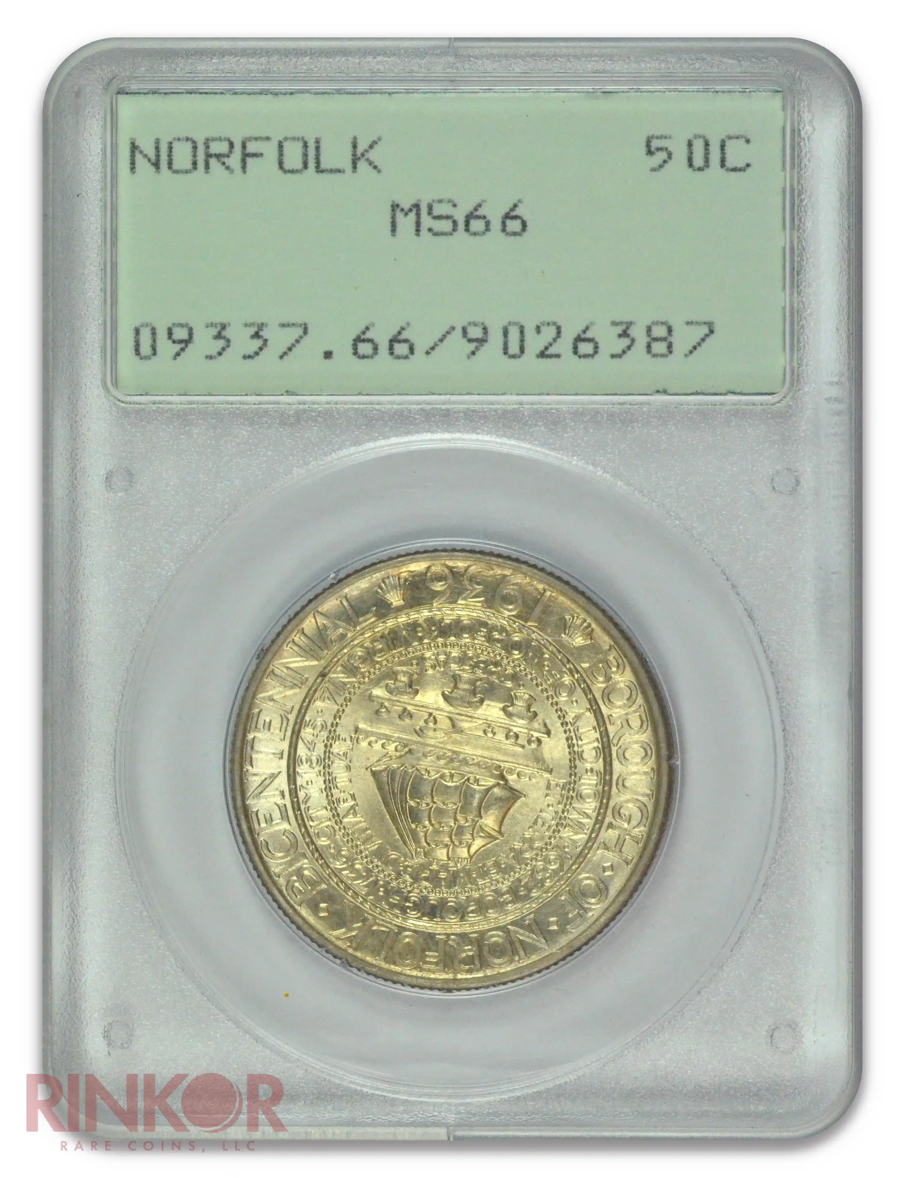 1936 50C Norfolk Commemorative Half Dollar PCGS MS 66